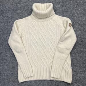Fjallraven Sweater Womens XS Cream Ovik Cable Knit Turtleneck 100% Wool